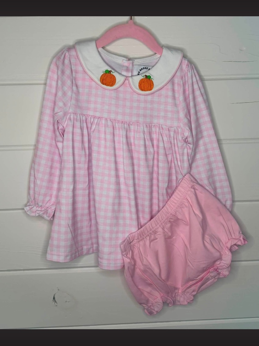 Pink pumpkin gingham bloomer set- holiday